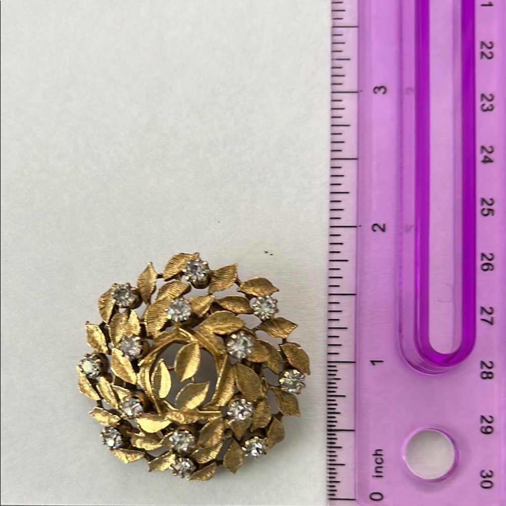 Vintage Goldette Gold Brooch with Crystal Accents